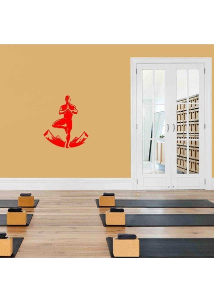 Yogi Silueti, Meditasyon, Yoga Dekoratif Duvar Sticker, Çıkartma, Etiket Kırmızı