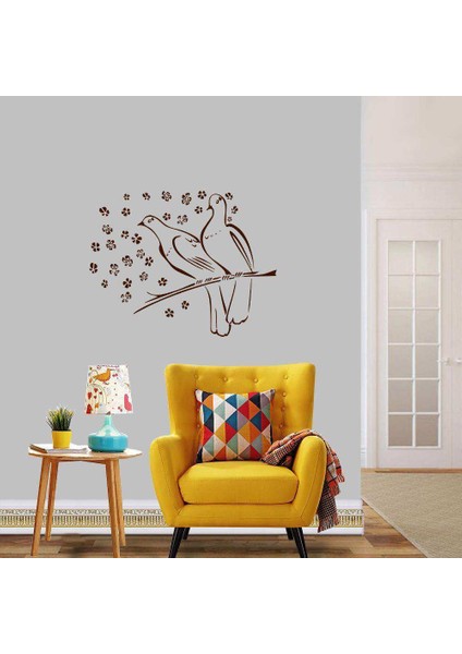 Daldaki Muhabbet Kumruları, Kuşlar, Doğa Dekoratif Duvar Sticker, Çıkartma, Etiket Kahverengi