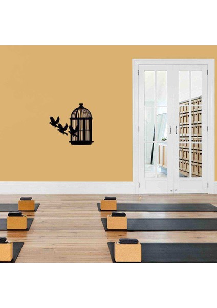 Kafesten Özgürlüğe Uçan Kuşlar Silüeti Dekoratif Duvar Sticker, Çıkartma, Etiket