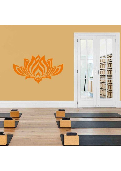 Lotus Çiçek Yaprakları Silüeti Duvar Sticker, Çıkartma Turuncu