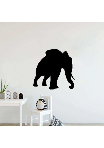 Sevimli Hayvan Fil - Elephant Silüeti Dekoratif Genç Odası Duvar Sticker, Çıkartma Siyah