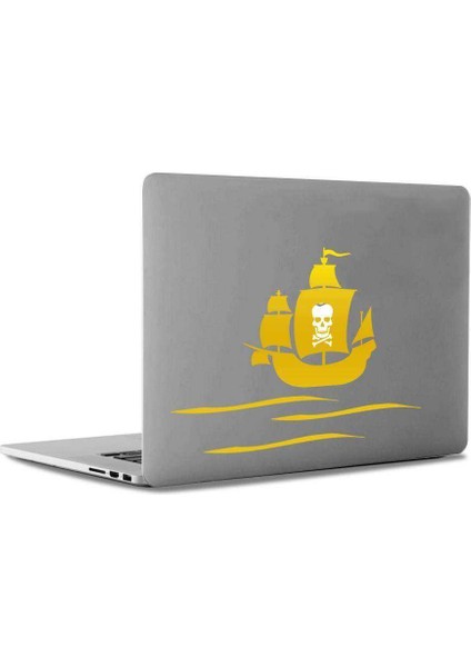Kuru Kafa Bayraklı Korsan Gemisi Apple Macbook, Pro Sticker Etiket Dekoratif Altın / Dore