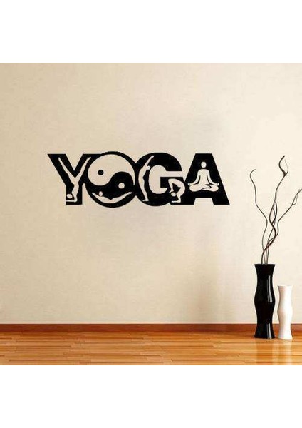 Meditasyon Yin Yang Yoga Silüeti Duvar Sticker, Çıkartma Sarı
