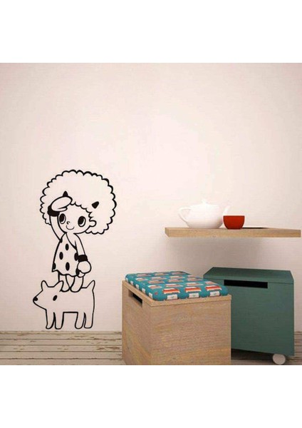 Köpeğin Üstündeki Bonus Kız Dekoratif Duvar Sticker, Çıkartma, Etiket