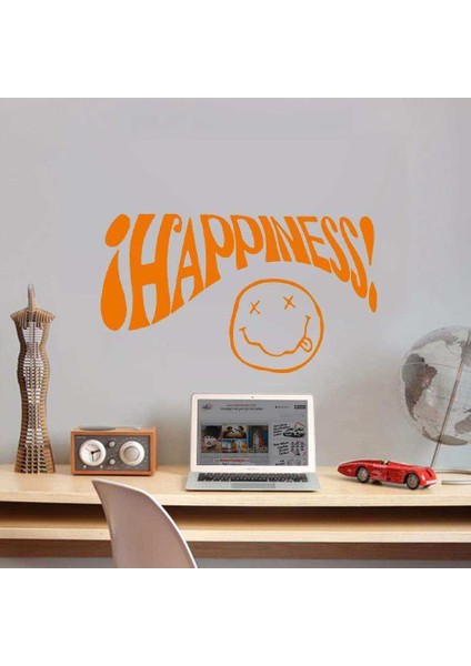 Happiness Nirvana Emoji Surat Silüeti Dekoratif Duvar Sticker, Çıkartma, Etiket Turuncu