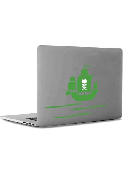 Kuru Kafa Bayraklı Korsan Gemisi Apple Macbook, Pro Sticker Etiket Dekoratif Yeşil