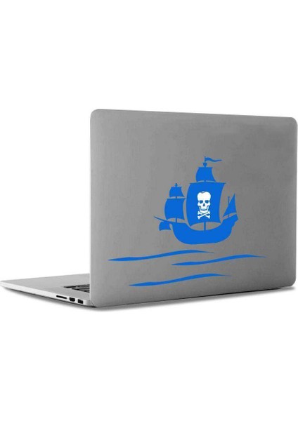 Kuru Kafa Bayraklı Korsan Gemisi Apple Macbook, Pro Sticker Etiket Dekoratif Mavi