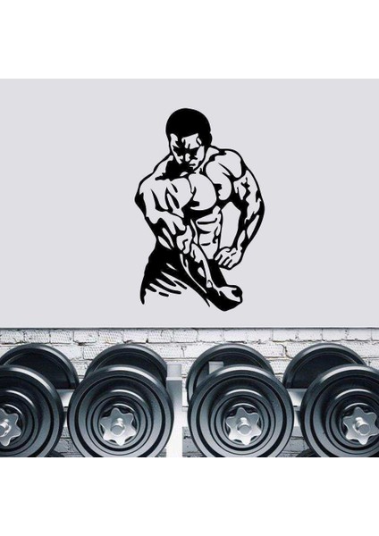 Kol Kası Çalışan Adam Figürü, Fitness Dekoratif Duvar Sticker, Çıkartma, Etiket