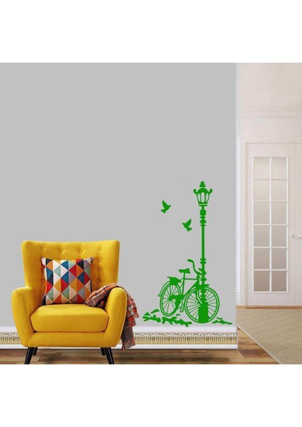 Sokak Lambası Bisiklet Büyük Boy Romantik Tema Dekoratif Duvar Sticker, Çıkartma, Etiket Yeşil