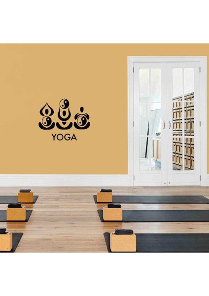 Yoga Duruşları ve Yin Yanglar Dekoratif Duvar Sticker, Çıkartma, Etiket Siyah