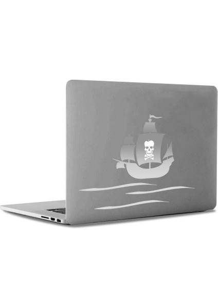 Kuru Kafa Bayraklı Korsan Gemisi Apple Macbook, Pro Sticker Etiket Dekoratif Gümüş