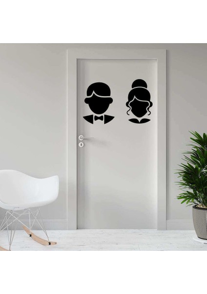 Şık Kadın ve Erkek Kafa Silüetli Wc Dekoratif Kapı Sticker, Çıkartma