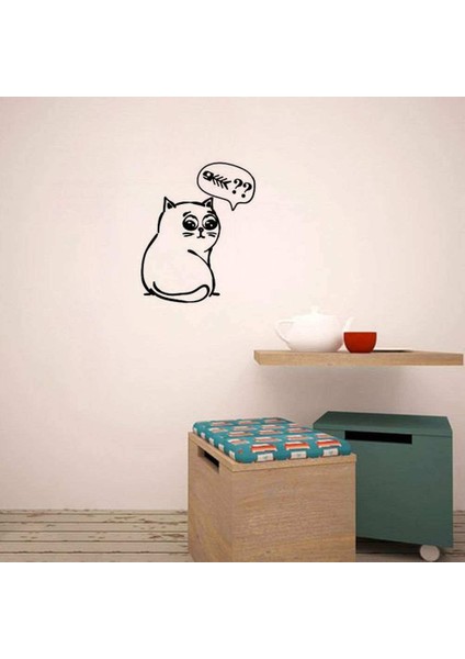 Balık Bekleyen Üzgün Kedi Dekoratif Duvar Sticker - C105