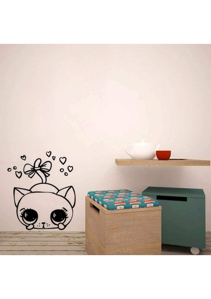 Utanan Sevimli Kedi Dekoratif Duvar Sticker - C91