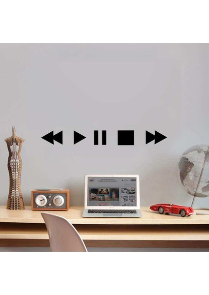 Play Pause Stop Sembol Silüeti Dekoratif Duvar Sticker, Çıkartma, Etiket