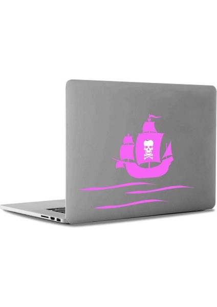 Kuru Kafa Bayraklı Korsan Gemisi Apple Macbook, Pro Sticker Etiket Dekoratif Pembe