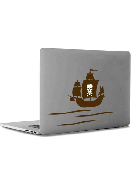 Kuru Kafa Bayraklı Korsan Gemisi Apple Macbook, Pro Sticker Etiket Dekoratif Kahverengi