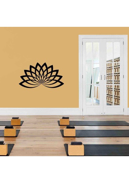 Çizgi Desenli Lotus Çiçeği Silüeti Dekoratif Duvar Sticker, Çıkartma, Etiket