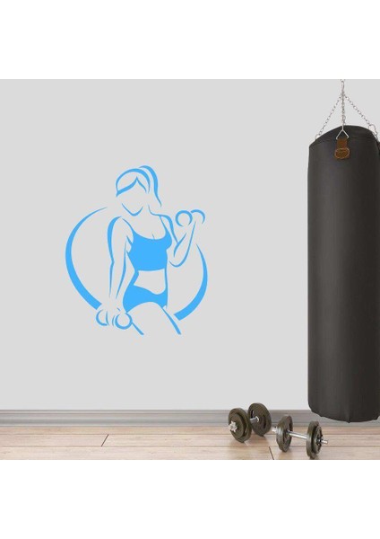 Fitness, Vücut Çalışan Kadın Dekoratif Duvar Sticker, Çıkartma, Etiket Mavi
