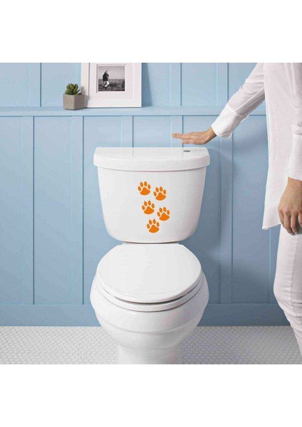 Kedi Pati Izleri Silüeti Dekoratif Wc Klozet Sticker, Çıkartma, Etiket Turuncu