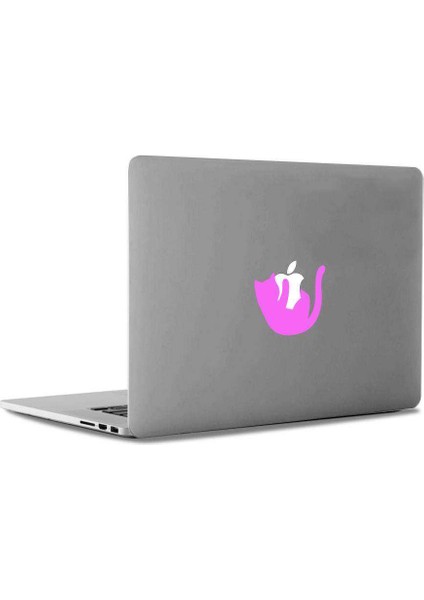 Elma Sever Tatlı Kedicik Mac Book Laptop Sticker, Etiket, Çıkartma Pembe