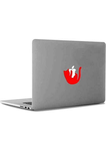 Elma Sever Tatlı Kedicik Mac Book Laptop Sticker, Etiket, Çıkartma Kırmızı