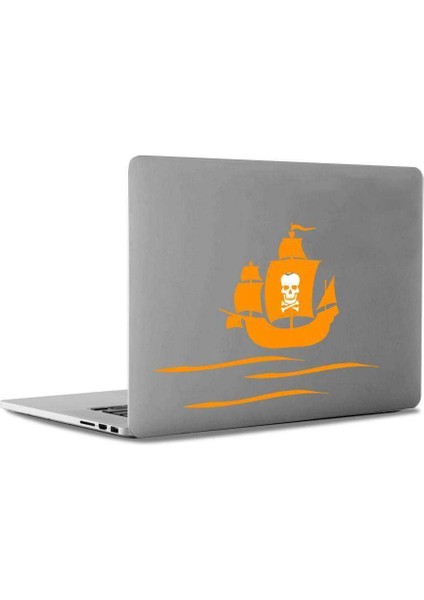 Kuru Kafa Bayraklı Korsan Gemisi Apple Macbook, Pro Sticker Etiket Dekoratif Turuncu
