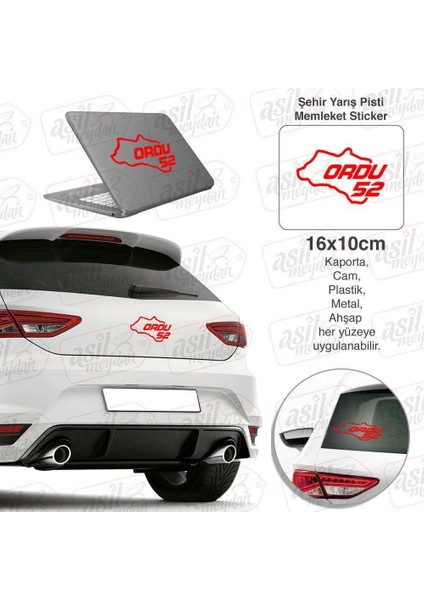 Ordu Ili 52 Plaka Kodu Harita Memleket Kırmızı Yarış Pisti Sticker - Oto Araba Etiket, Aksesuar