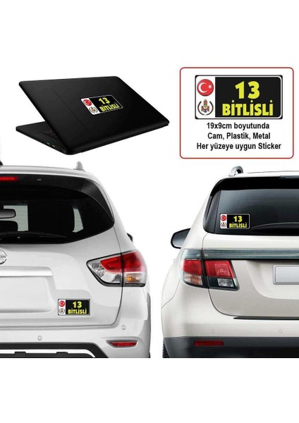 13 Bitlis - Memleket Sticker - Şehir - Arma, Cam, Laptop Etiket Oto Sticker -Araç Akesuar 19X9CM