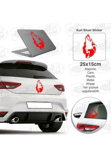 Uluyan Kurt Siluet Kırmızı Renk Oto Sticker -Araba Etiket, Araç Aksesuar, Sport, Modifiye
