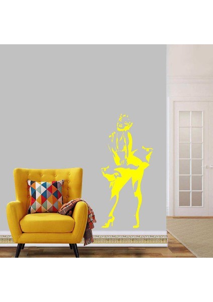 Marilyn Monroe Havalanan Elbise Silüeti Dekoratif Duvar Sticker, Çıkartma Sarı
