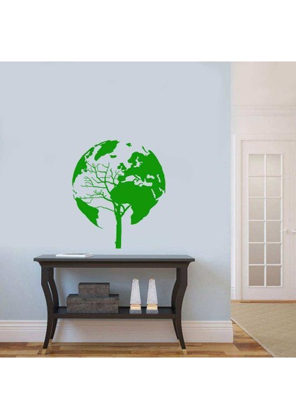 Ağaç Şeklinde Dünya Haritası Silüeti Duvar Sticker, Çıkartma Yeşil