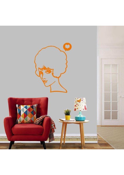 Çekici Aşk Kadını Silüeti Dekoratif Duvar Sticker, Çıkartma, Etiket Turuncu