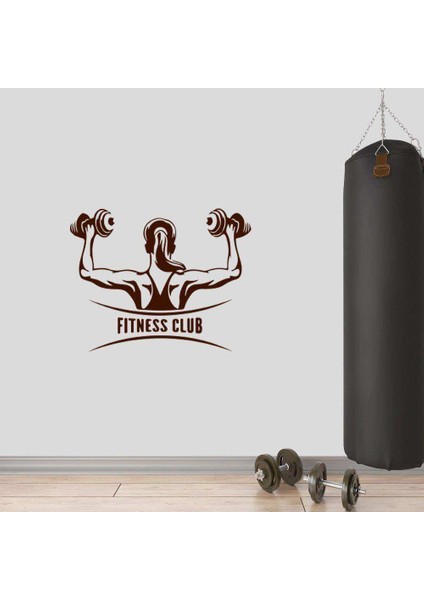 Dumbell, Iki Kol Çalışan Kız, Fitness Dekoratif Duvar Sticker, Çıkartma, Etiket Kahverengi Koyu