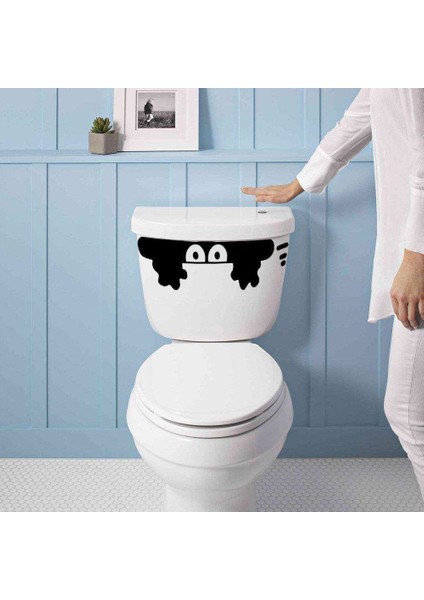 Sifona Saklalan Komik Şaşkın Gözler Silüeti Klozet Dekoratif Sticker, Banyo, Duvar Çıkartma