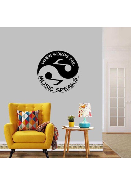 When Words Fail Music Speaks Yazılı Yin Yang Silüeti Dekoratif Duvar Sticker, Çıkartma, Etiket