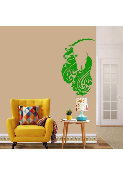 Floral Desenli At Dekoratif Duvar Sticker, Çıkartma, Etiket Yeşil