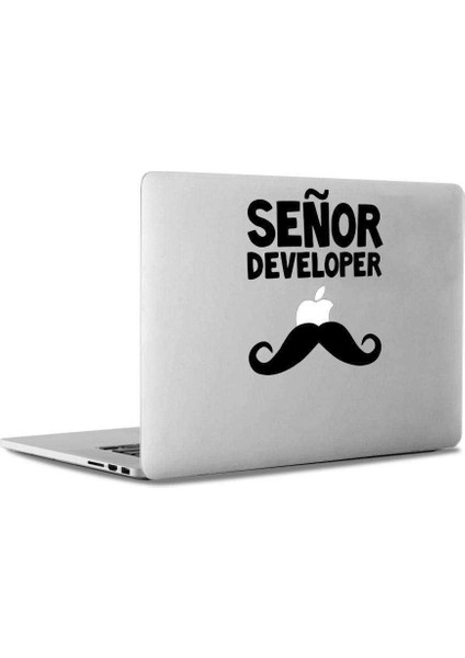 Señor Developer Bıyıklı Siluet Mac Book Laptop Sticker, Etiket, Çıkartma
