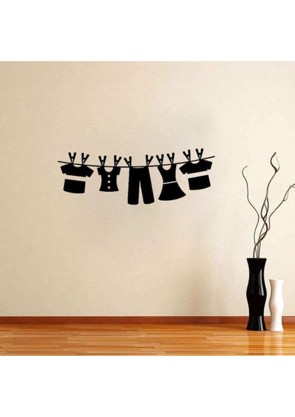 Ipte Asılı Çamaşır Silüeti Dekoratif Komik Duvar Sticker, Çıkartma