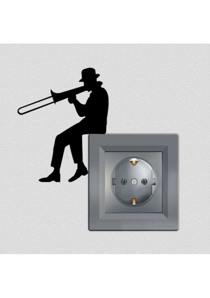 4 Adet Trampetçi, Müzisyen Dekoratif Priz Sticker Duvar Çıkartma, Etiket