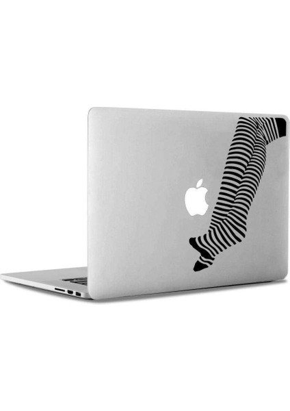 Çizgili Çoraplı Kadın Ayakları Mac Book Laptop Sticker, Etiket, Çıkartma