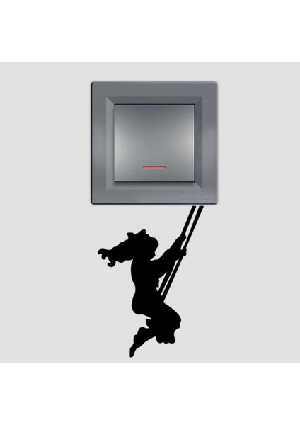 Anahtarda Salıncakta Sallanan Kadın Tasarım Priz Sticker Duvar Dekorasyon Çıkartma