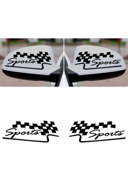 2 Ad Sports Damalı Bayrak Dikiz Ayna Sticker, Araba Etiket, Tuning, Aksesuar, Modifiye, Arma,