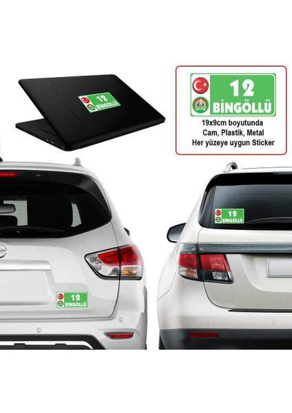 12 Bingöl - Memleket Sticker - Şehir - Arma, Cam, Laptop Etiket Oto Sticker -Araç Akesuar 19X9CM