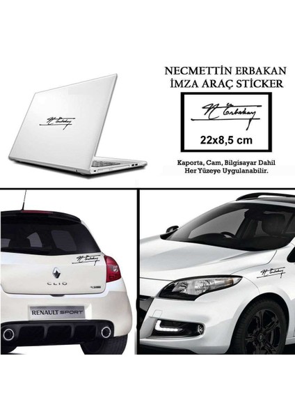 Necmettin Erbakan Imza Araç Sticker - Araç Oto Sticker -Araç Aksesuar - 22X8,5 cm