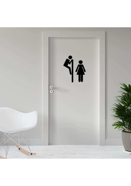 Kadın Erkek Espirili Wc Silüeti Dekoratif Kapı Sticker, Çıkartma
