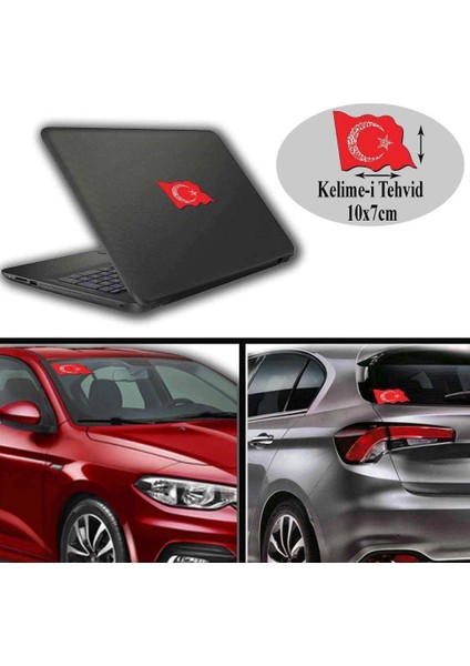 Kelime-I Tehvid - Islam Sancağı Arma,cam, Laptop Etiket Oto Sticker -Araç Aksesuar 10X7 cm
