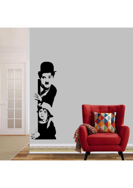 Charlie Chaplin-The Kid (Jackie Coogan) Film Karakterleri Dekoratif Duvar Sticker, Çıkartma, Etiket