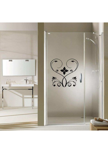 Kalp Desenli Çiçek Silüetli Dekoratif Banyo Duşakabin Sticker, Çıkartma, Etiket