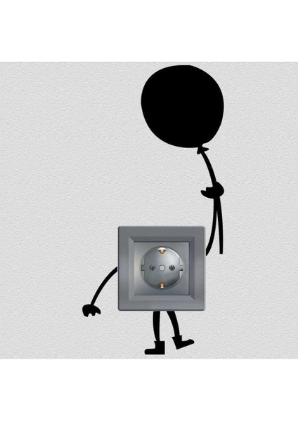 2 Adet Uçan Balonlu Adam Siluet Dekoratif Priz Sticker Duvar Çıkartma, Etiket